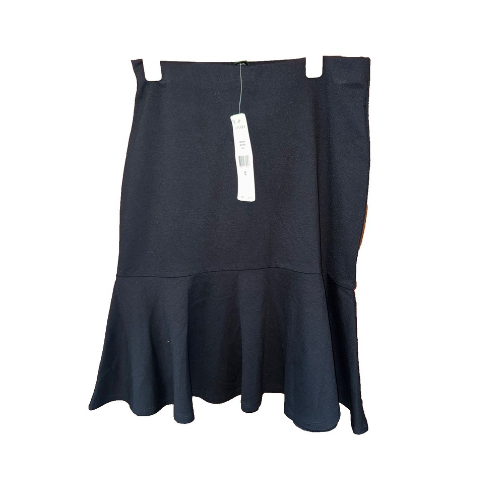 NWT LAUREN RALPH LAUREN GREEN LABEL womens XS black Pull On Flared Skirt stretch